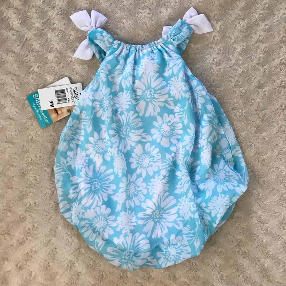 Baby Essentials Bubble Romper Blue White Floral - Picture 5 of 5